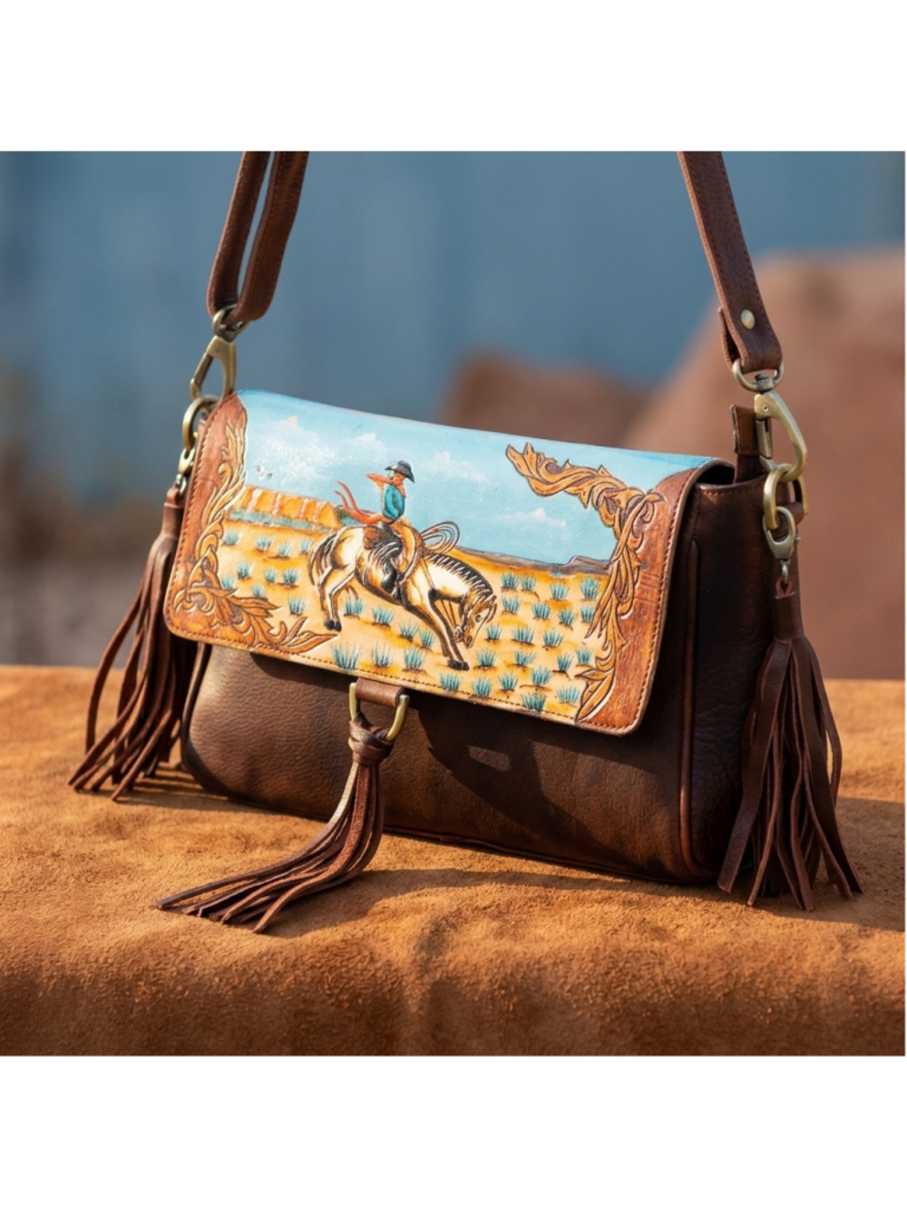 American Darling Go wild Western Hand-Painted Leather Crossbody